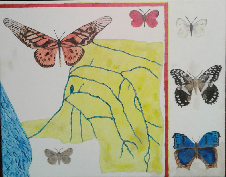 An acrylic on canvas of butterflies